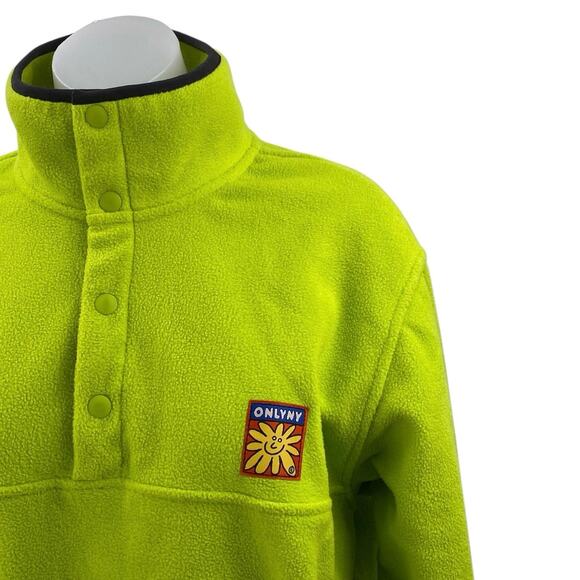 OnlyNY Women's Green Turtleneck Half Snap Fleece Long Sleeve Sweater Top Size M - Picture 2 of 7